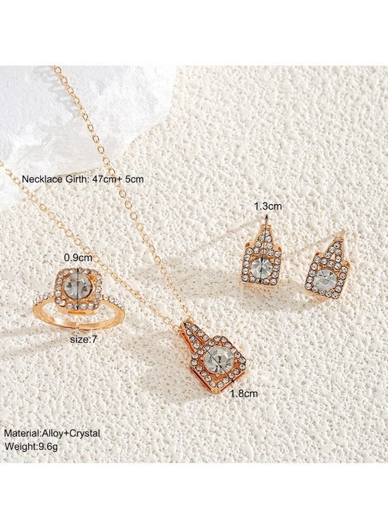 Huitich Gold Color Square-Cut Crystal Pendant Necklace & Earring Set - Image 3