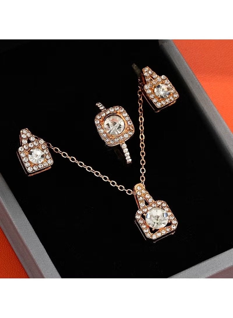 Huitich Gold Color Square-Cut Crystal Pendant Necklace & Earring Set - Image 4