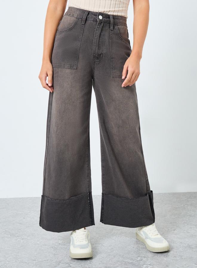 Styli High Rise Wide Leg Jeans with Fold-Up Hem - Image 2