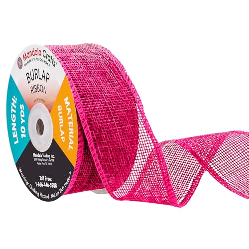 Mandala Crafts Hot Pink Burlap Ribbon 1.5 Inches Wide Jute Ribbons for Crafts - 20 Yds Roll Rustic Burlap Wrap Trim Ribbons for Wreaths Bows Wedding Party Decoration - Image 1
