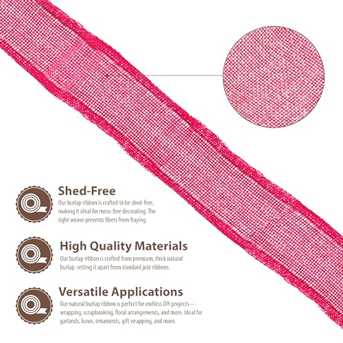 Mandala Crafts Hot Pink Burlap Ribbon 1.5 Inches Wide Jute Ribbons for Crafts - 20 Yds Roll Rustic Burlap Wrap Trim Ribbons for Wreaths Bows Wedding Party Decoration - Image 3