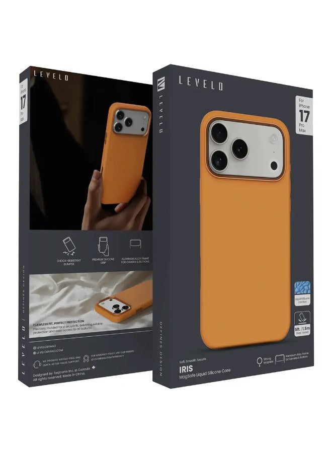 Levelo Iris MagSafe Liquid Silicone Case for iPhone 17 Pro Max - Orange - Image 4
