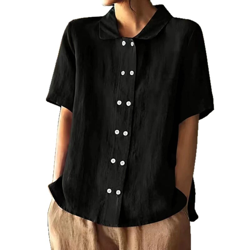 Women's Linen-Cotton Blend Short Sleeve Shirt with Pockets - Image 5