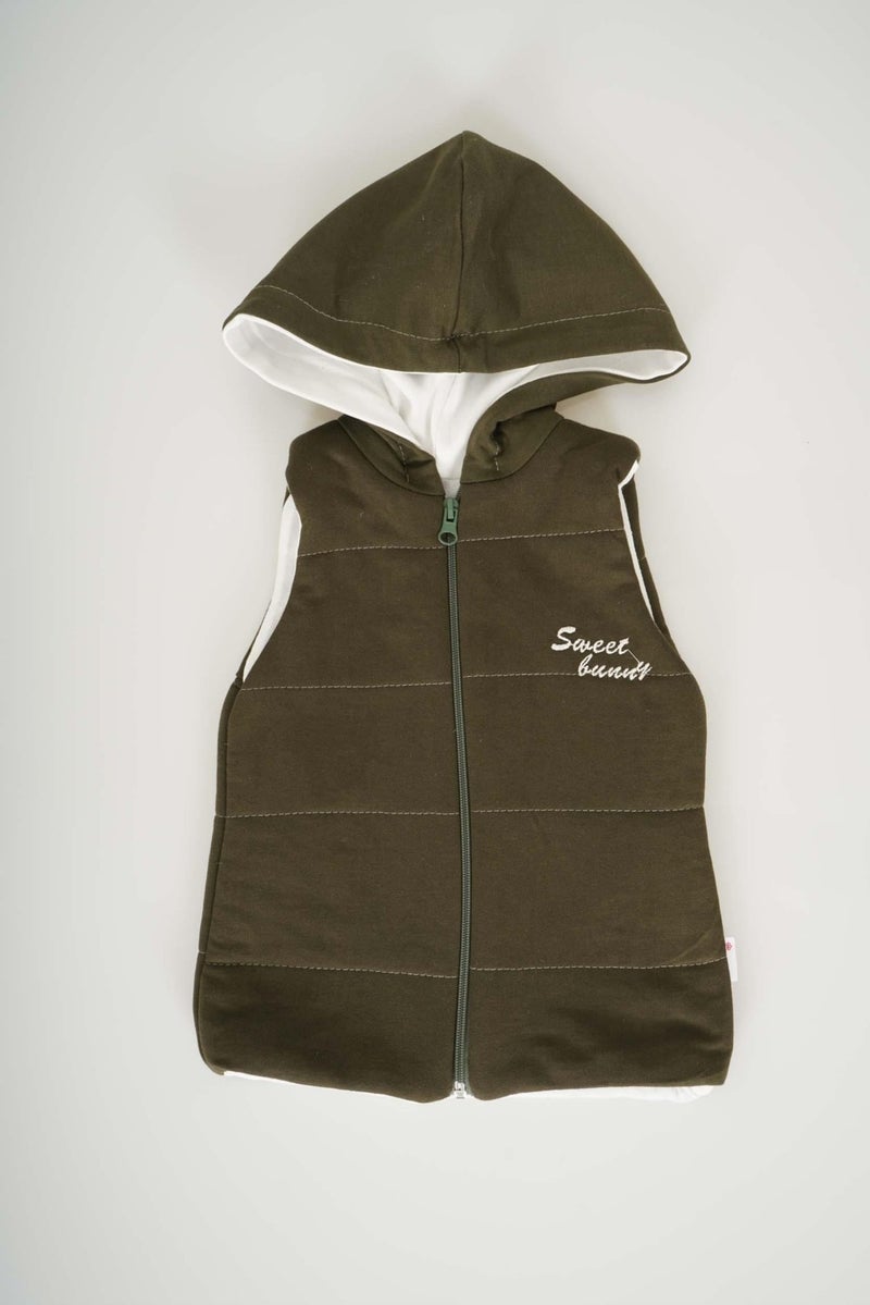 Miniko Kids Baby Boy Zippered Hooded Cotton Vest - Image 1