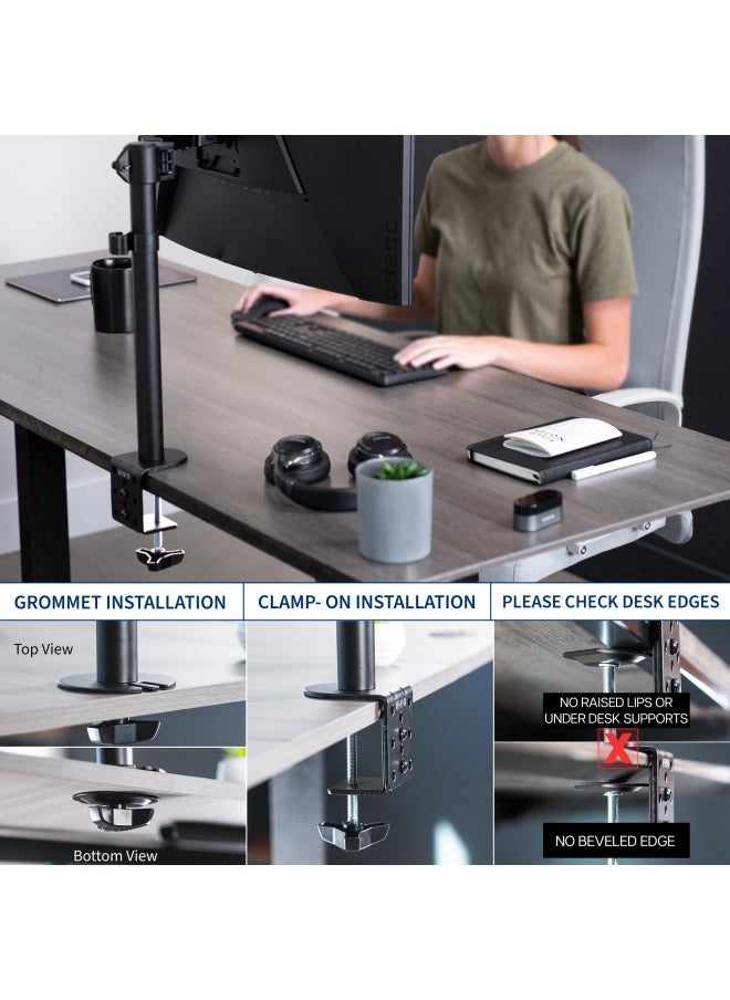 vivo - VIVO Single Monitor Arm Desk Mount, Holds Screens up to 32 inch Regular and 38 inch Ultrawide, Fully Adjustable Stand with C-Clamp and Grommet Base, VESA 75x75mm or 100x100mm, Black, STAND-V001 - Image 1