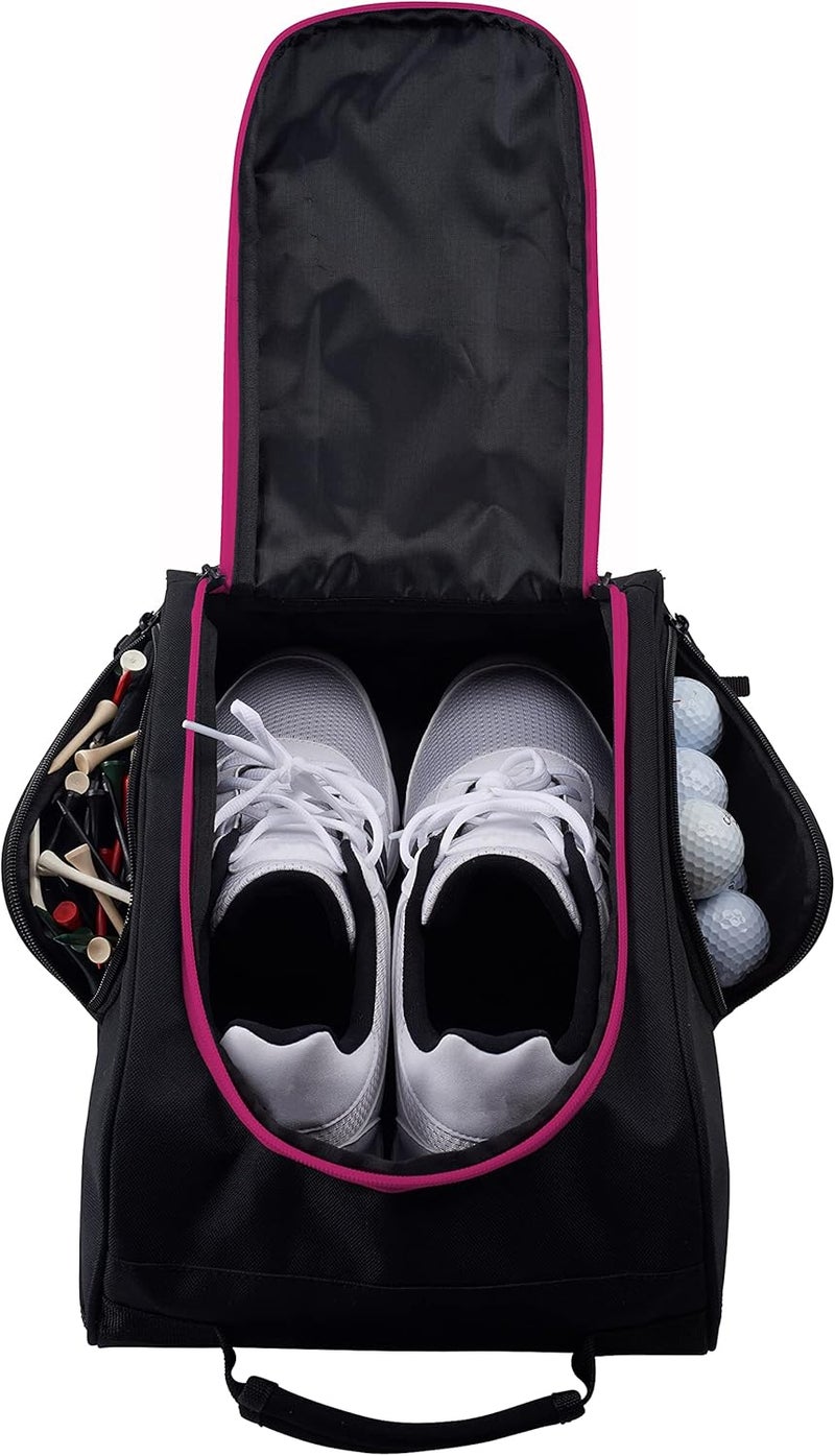Athletico Golf Shoe Bag - Zippered Shoe Carrier Bags With Ventilation & Outside Pocket for Socks, Tees, etc., Black/Pink, ['men's size 15'] - Image 1