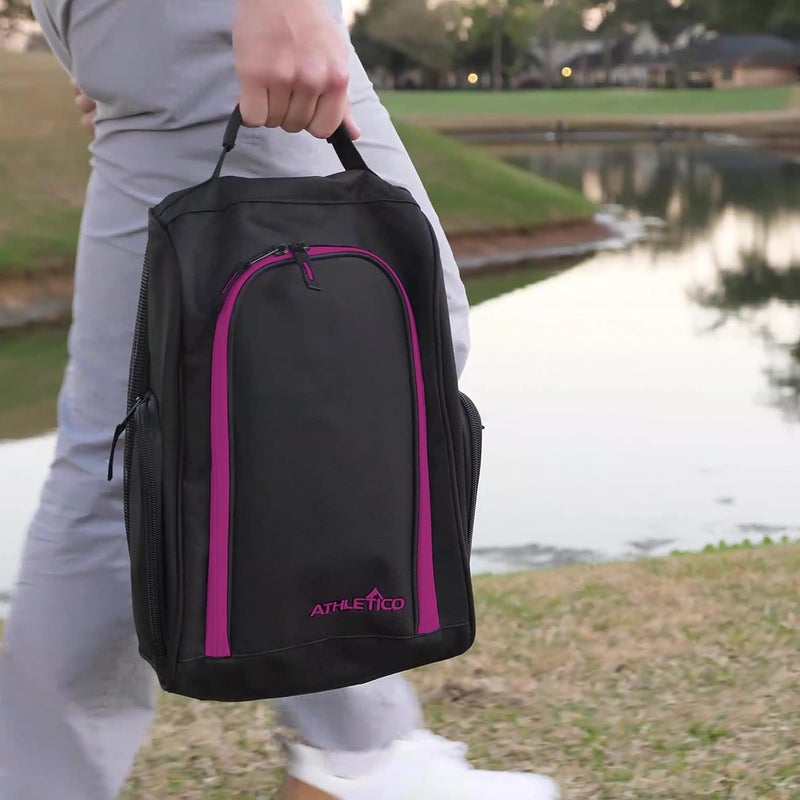 Athletico Golf Shoe Bag - Zippered Shoe Carrier Bags With Ventilation & Outside Pocket for Socks, Tees, etc., Black/Pink, ['men's size 15'] - Image 4