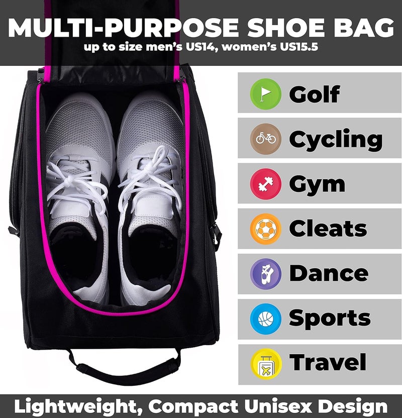 Athletico Golf Shoe Bag - Zippered Shoe Carrier Bags With Ventilation & Outside Pocket for Socks, Tees, etc., Black/Pink, ['men's size 15'] - Image 5