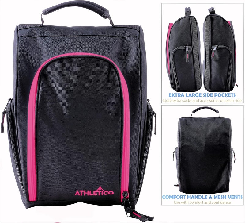 Athletico Golf Shoe Bag - Zippered Shoe Carrier Bags With Ventilation & Outside Pocket for Socks, Tees, etc., Black/Pink, ['men's size 15'] - Image 2
