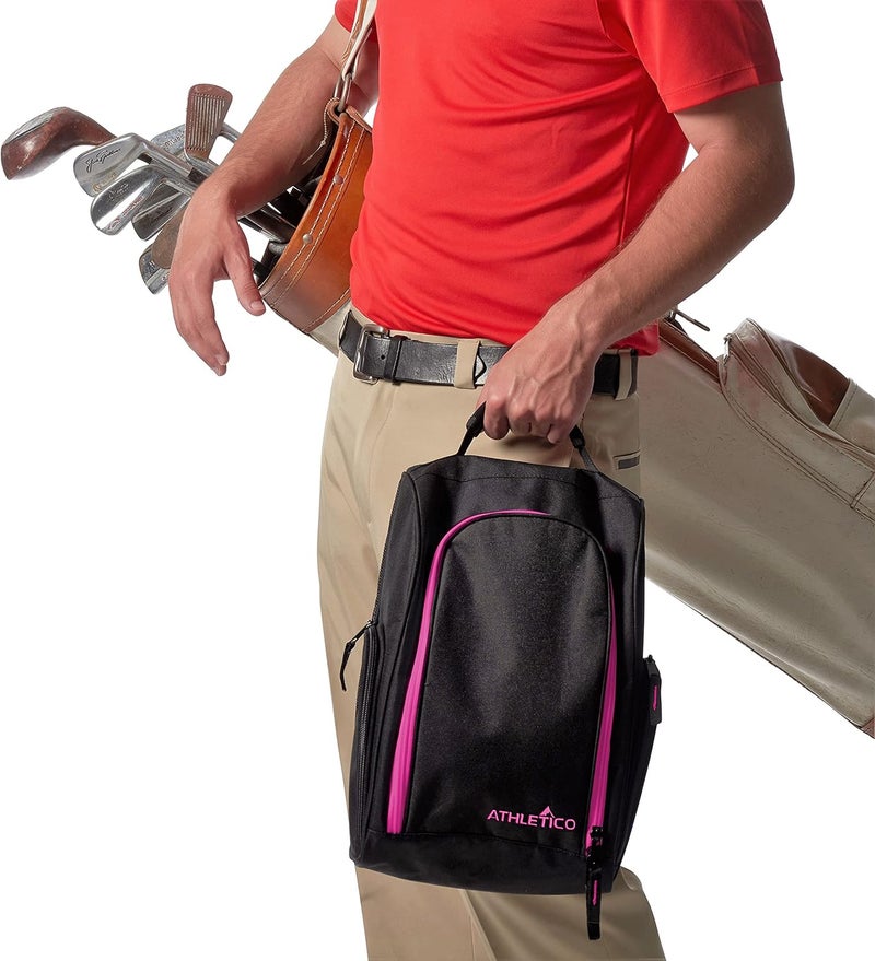 Athletico Golf Shoe Bag - Zippered Shoe Carrier Bags With Ventilation & Outside Pocket for Socks, Tees, etc., Black/Pink, ['men's size 15'] - Image 3