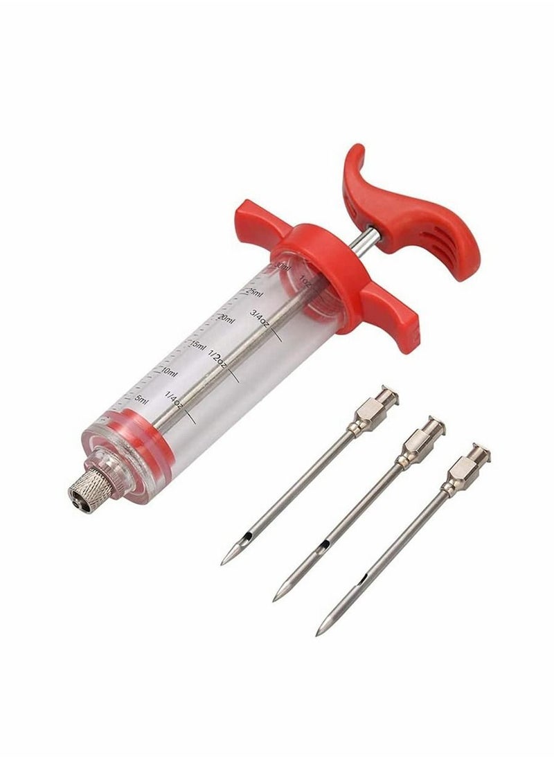 ماركة غير محددة Meat Injector, Marinade Food Syringe, Syringe for Beef Steak BBQ, 30 Milliliter, 1 Ounce, with 3 Needle (Red)  - Image 1