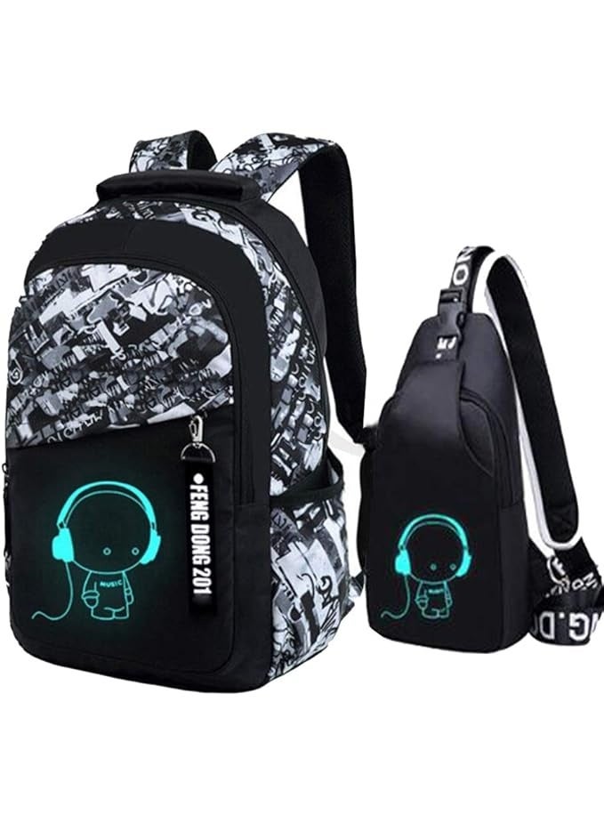 Oxford Fabric School Backpack For Boys, School Backpack With Print, Teenager School Bag, Outdoor Reflective Daypack, grey - Image 1