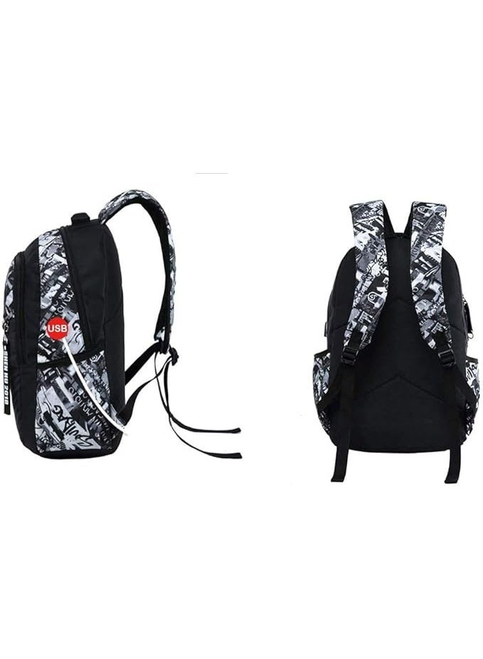 Oxford Fabric School Backpack For Boys, School Backpack With Print, Teenager School Bag, Outdoor Reflective Daypack, grey - Image 5