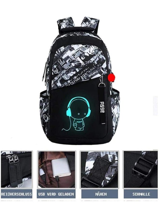 Oxford Fabric School Backpack For Boys, School Backpack With Print, Teenager School Bag, Outdoor Reflective Daypack, grey - Image 3
