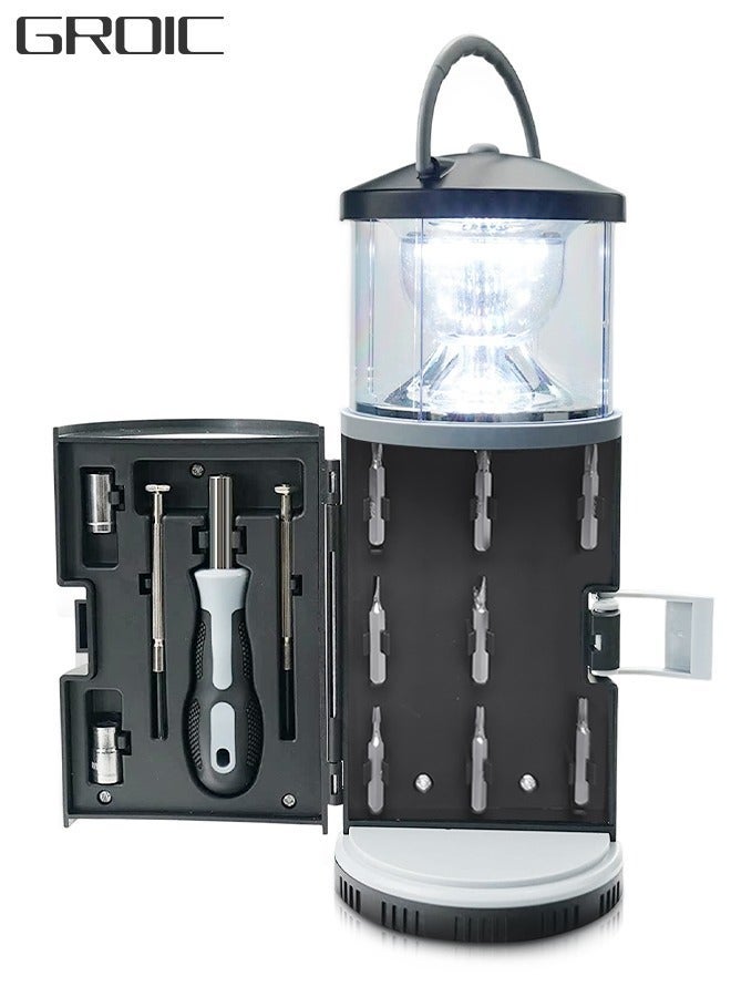 GROIC 2 in 1 LED Camping Lantern with Tool Kits, Battery Operated 11 PCS Tools, Portable Emergency Light for Storm Outages Your House Car Workbench  - Image 1
