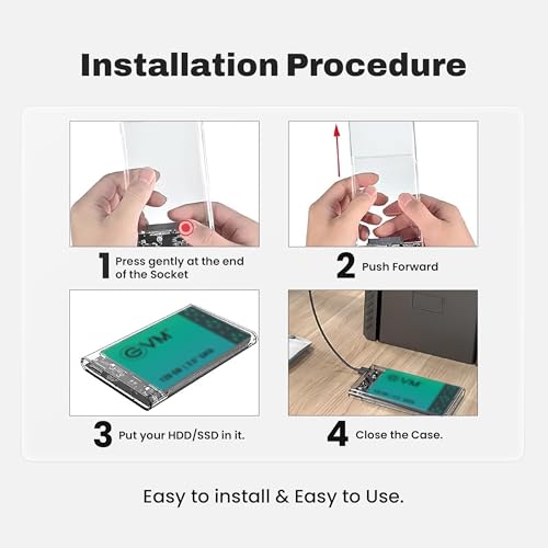 EVM 2.5 Inch SATA SSD HDD Enclosure USB C | 5Gbps High Speed | External Hard Drive Case | Dual Cable Type-C USB | Supports 4TB | Portable for Laptop PC | 1 Year Warranty (ESC/TP02) - Image 4