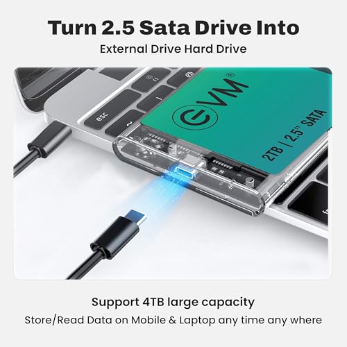 EVM 2.5 Inch SATA SSD HDD Enclosure USB C | 5Gbps High Speed | External Hard Drive Case | Dual Cable Type-C USB | Supports 4TB | Portable for Laptop PC | 1 Year Warranty (ESC/TP02) - Image 5