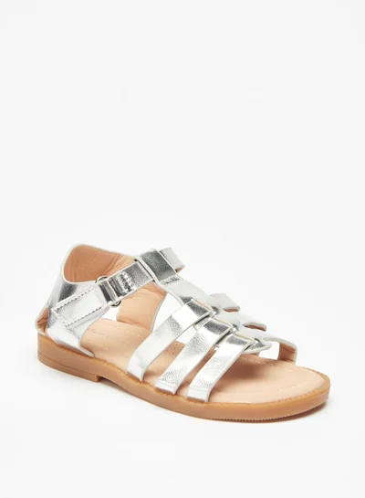 shoexpress Solid Open Toe Sandals with Hook and Loop Closure Silver