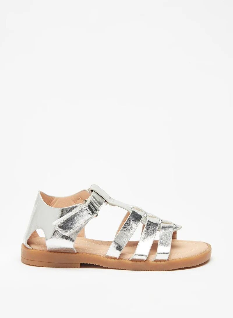 shoexpress Solid Open Toe Sandals with Hook and Loop Closure Silver