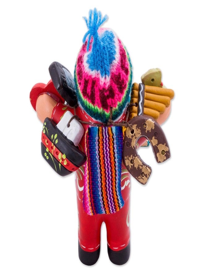 نوفيكا تمثال إيكيكو مصنوع يدويًا من السيراميك من نوفيكا، مزين بقبعة صوفية من بيرو، باللون الأحمر، صور لأشخاص، مزين بالزهور [ارتفاع 6 بوصات × عرض 4.3 بوصة × عمق 2.8 بوصة] "إيكيكو الوفرة باللون الأحمر" - Image 2