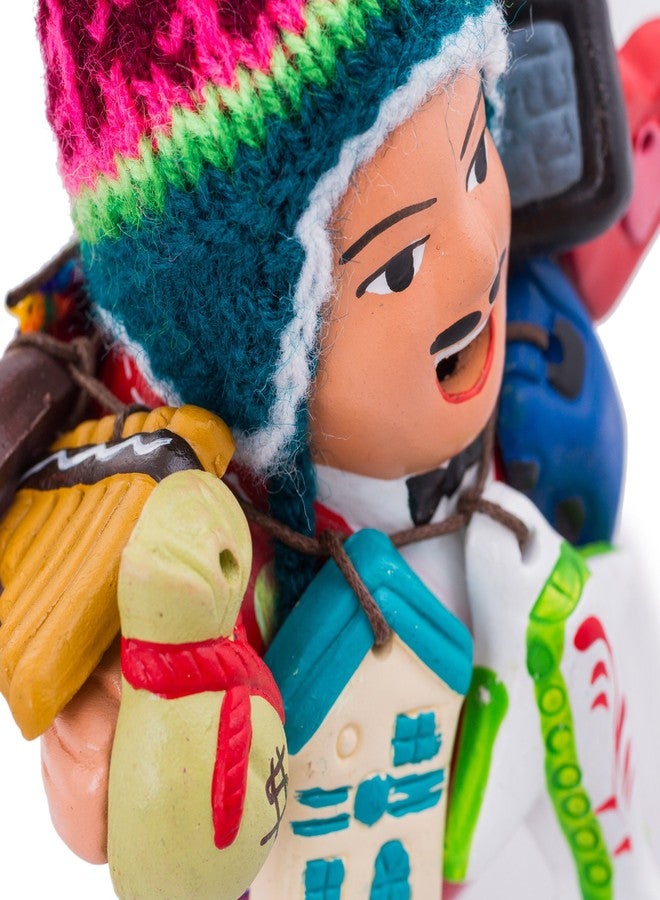 نوفيكا تمثال إيكيكو مصنوع يدويًا من السيراميك من نوفيكا، مزين بقبعة صوفية من بيرو، باللون الأحمر، صور لأشخاص، مزين بالزهور [ارتفاع 6 بوصات × عرض 4.3 بوصة × عمق 2.8 بوصة] "إيكيكو الوفرة باللون الأحمر" - Image 3