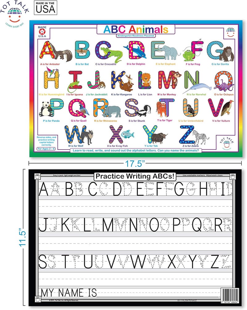 Tot Talk ABC Animals Educational Placemat for Kids - Double-Sided Learning Tool - Image 2