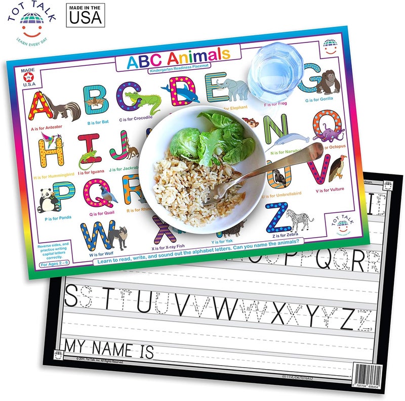 Tot Talk ABC Animals Educational Placemat for Kids - Double-Sided Learning Tool - Image 1