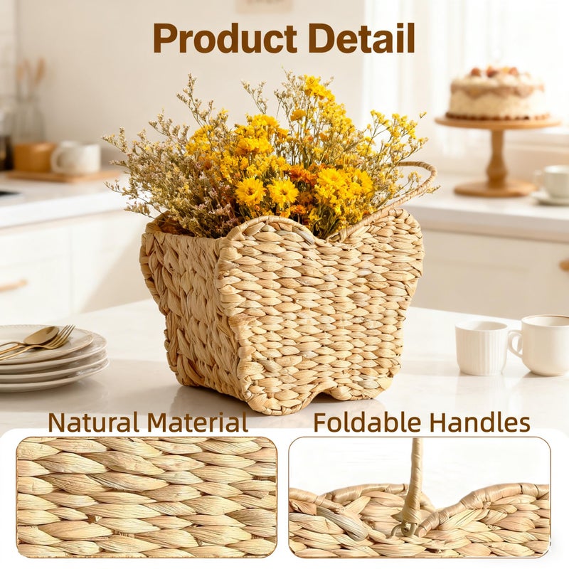 Quincry Butterfly Wicker Storage Basket, Natural Water Hyacinth, Handmade Organizer for Toys, Picnics, Home (Butterfly shaped) - Image 3
