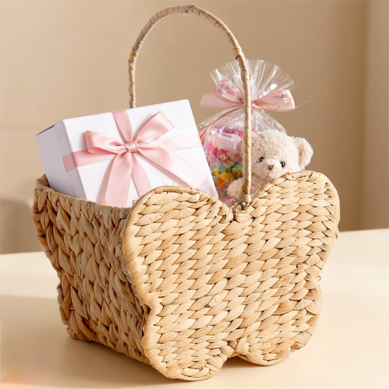 Quincry Butterfly Wicker Storage Basket, Natural Water Hyacinth, Handmade Organizer for Toys, Picnics, Home (Butterfly shaped) - Image 1