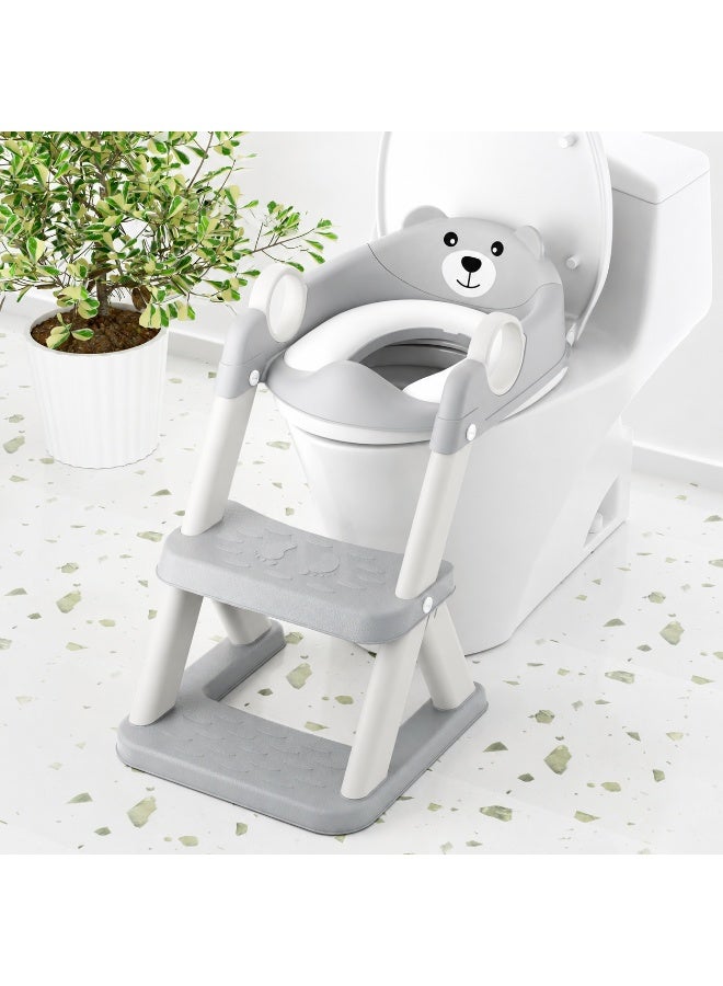 Bannuti 3 In 1 Potty Training Seat With Adjustable Ladder Folding Step Stool Anti Slip Toddler Toilet Trainer With Splash Guard - Image 1