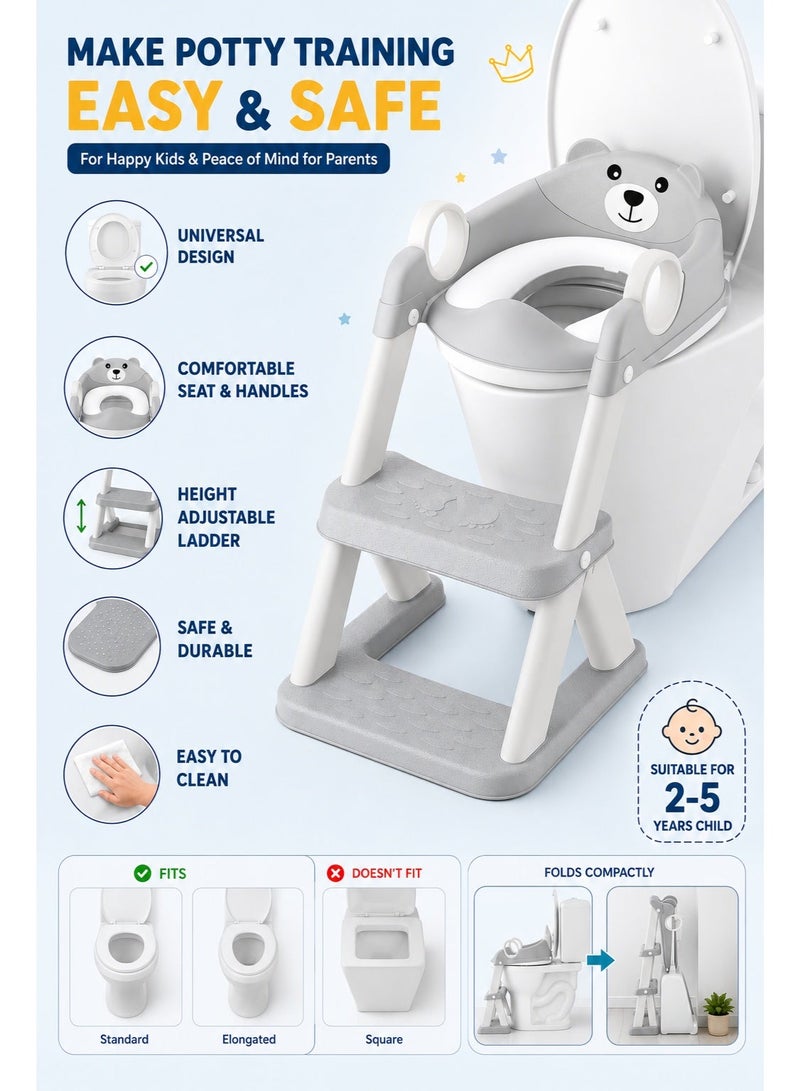 Bannuti 3 In 1 Potty Training Seat With Adjustable Ladder Folding Step Stool Anti Slip Toddler Toilet Trainer With Splash Guard - Image 3