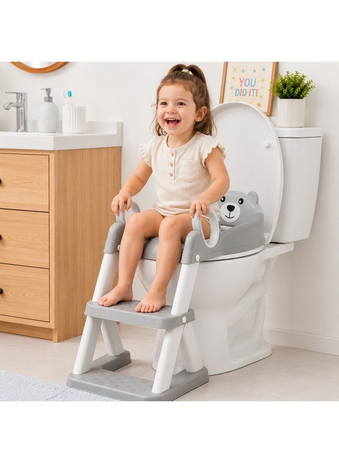 Bannuti 3 In 1 Potty Training Seat With Adjustable Ladder Folding Step Stool Anti Slip Toddler Toilet Trainer With Splash Guard - Image 2