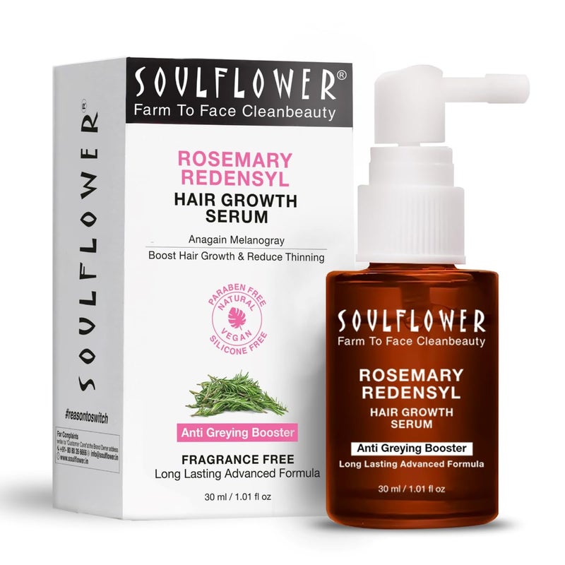 Soulflower Soulflower Hair Growth Serum Rosemary Oil 3 Redensyl 4 Anagain Caffeine Melanogray Biotin Rice Water Clinically Tested on Real people Hair growth  Hair fall control for Women  Men  30ml - Image 1