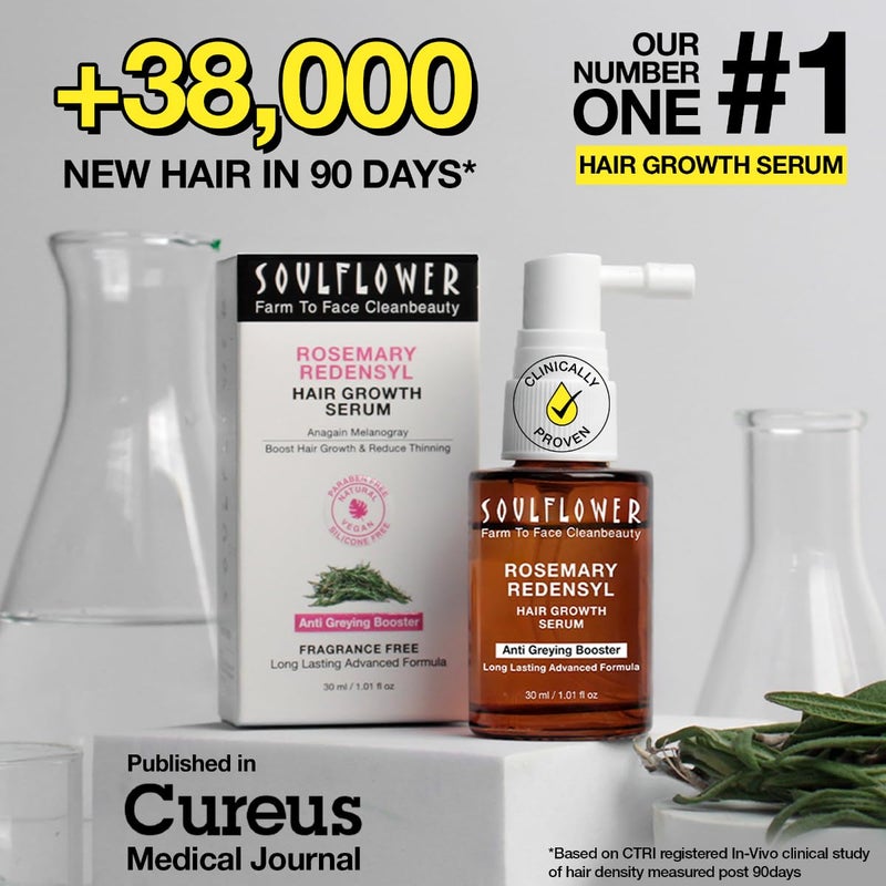 Soulflower Soulflower Hair Growth Serum Rosemary Oil 3 Redensyl 4 Anagain Caffeine Melanogray Biotin Rice Water Clinically Tested on Real people Hair growth  Hair fall control for Women  Men  30ml - Image 2