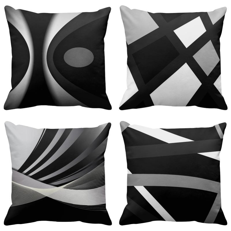 Emvency Set of 4 Black Throw Pillow Covers Modern Abstract Grey Stripes Gray White Acrylic Bold Decorative Pillow Cases Home Decor Square 20x20 Inches Pillowcases - Image 1