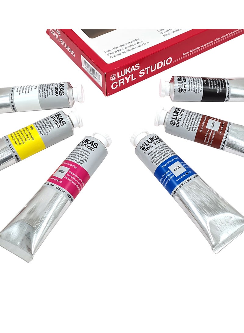 LUKAS Cryl Studio, Acrylic Paint, Cardboard Box, 2.53oz - 75ml, 6 Assorted Colors - Image 1