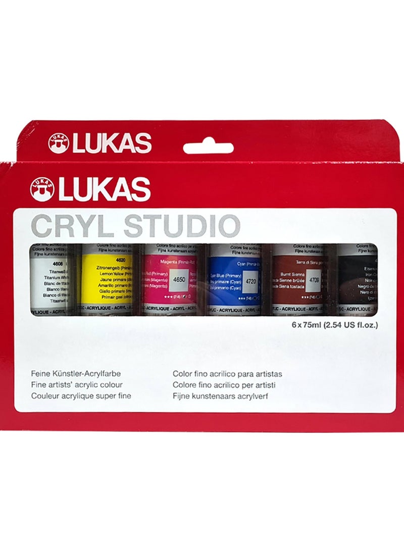 LUKAS Cryl Studio, Acrylic Paint, Cardboard Box, 2.53oz - 75ml, 6 Assorted Colors - Image 2