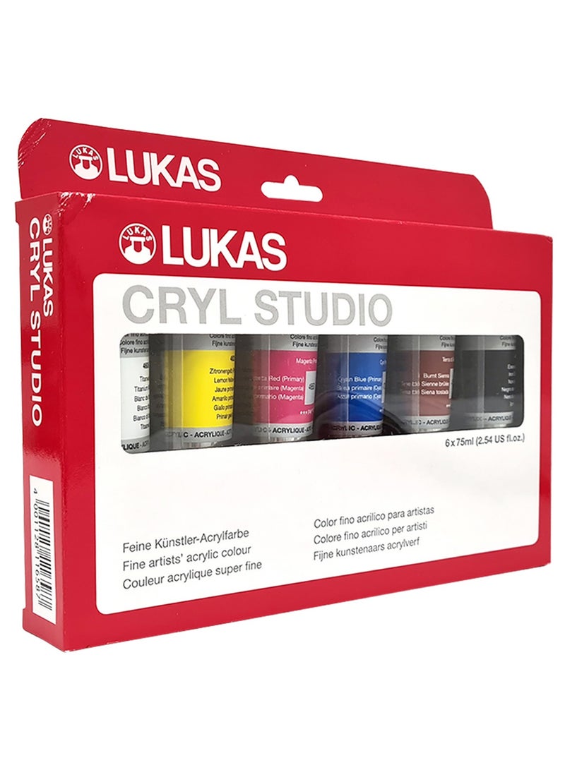 LUKAS Cryl Studio, Acrylic Paint, Cardboard Box, 2.53oz - 75ml, 6 Assorted Colors - Image 3
