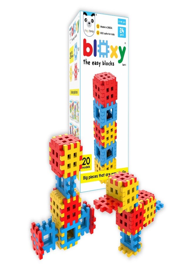 Play Panda Bloxy Type 1 Plastic Big Building Blocks for Kids with 24 Large Pieces and 20 Model Guide for Kids Creative Learning, Imagination and Skill Development - Image 1