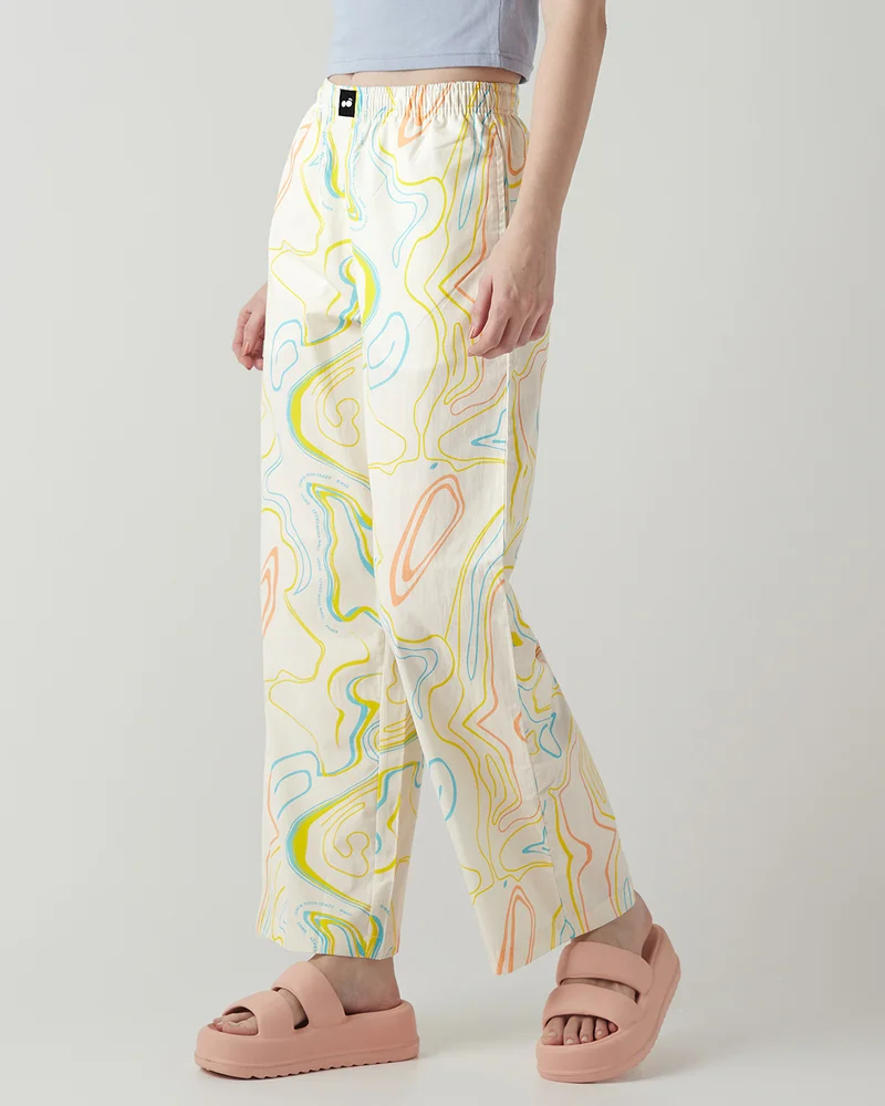 bewakoof Women's Off White All Over Printed Wide Leg Pyjamas