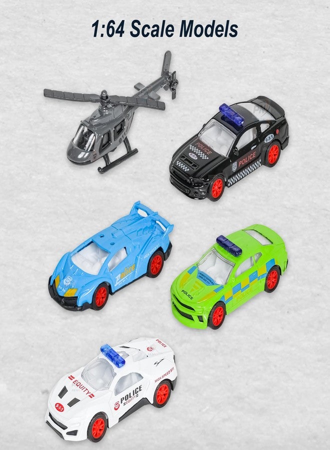PN AVAN Die Cast Metal Pull Back Toy Vehicles Set, 1:64 Scale, 5 Pieces, Engineering Construction Vehicles Collection (Police Car Helicopter) - Image 4