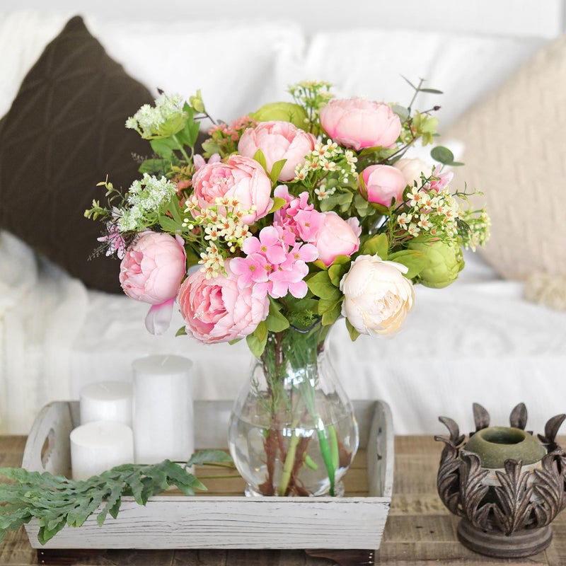 FiveSeasonStuff Vintage Artificial Peonies Silk Peony Flowers and Hydrangeas for Wedding Bridal Home DÃ©cor â€“ Beautiful Floral Centerpiece Arrangement Decoration with 2 Bouquets (Charm Pink) - Image 2