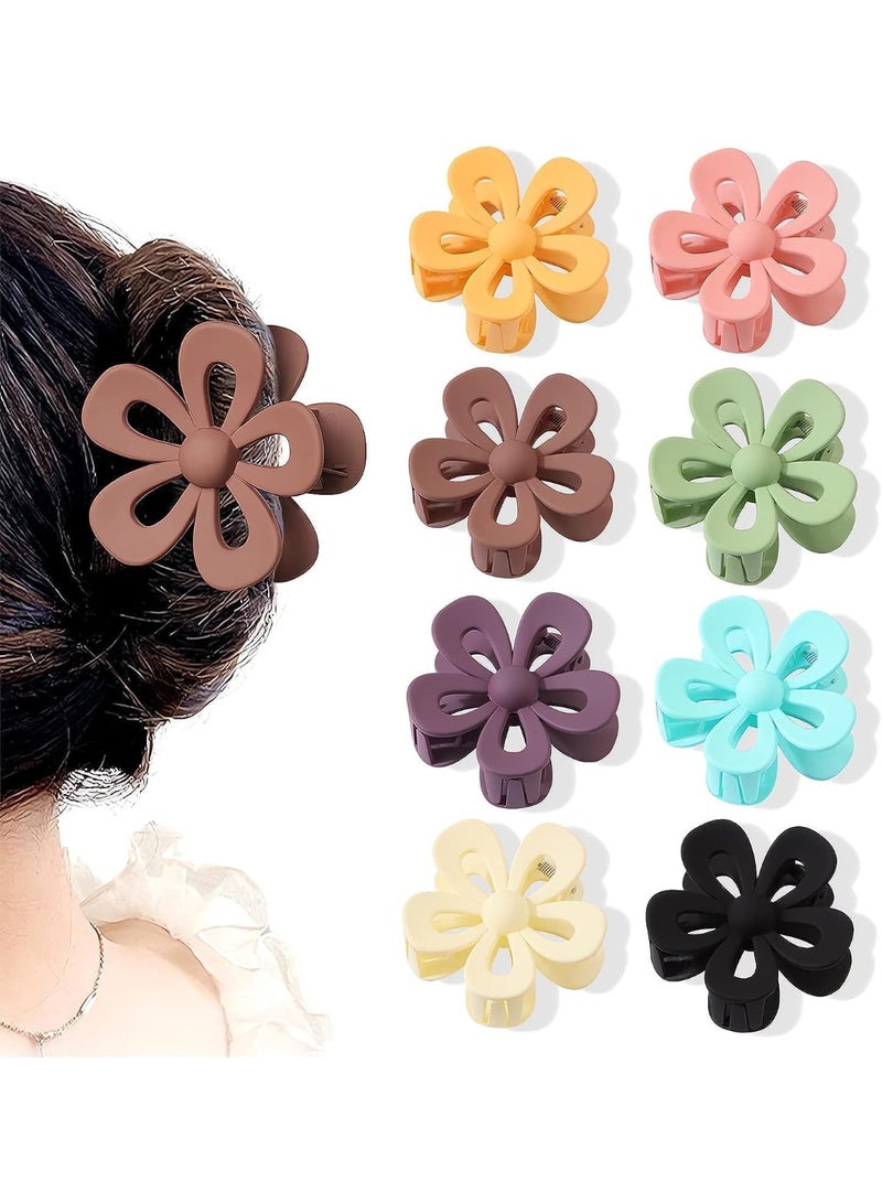 8 Pcs Flower Hair Clips for Women and Girls, Large Non-Slip Claw Clips for Thick Hair, Cute Matte Hair Claw Clamps with Strong Hold, Hair Accessories in 8 Colors - Image 1