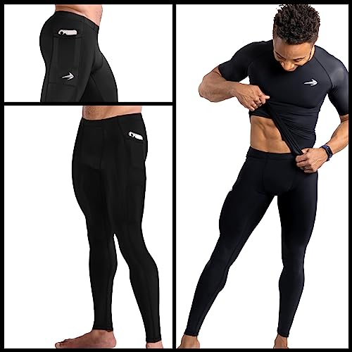 CompressionZ Men's Compression Pants for Workout, Sports|Base Layer Running Tights Leggings (W/Pockets, Black, Small) - Image 3