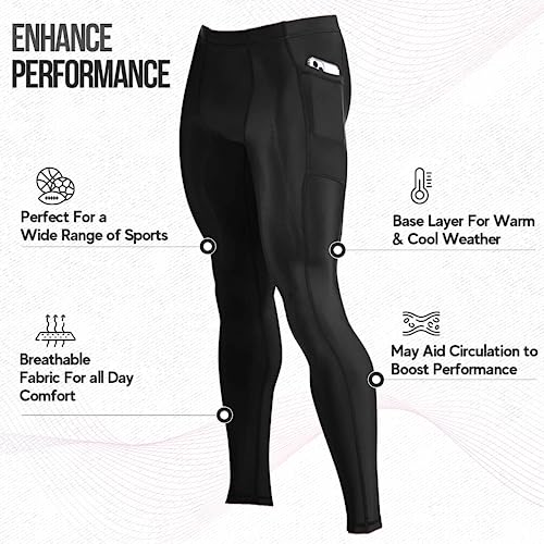 CompressionZ Men's Compression Pants for Workout, Sports|Base Layer Running Tights Leggings (W/Pockets, Black, Small) - Image 2