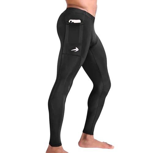 CompressionZ Men's Compression Pants for Workout, Sports|Base Layer Running Tights Leggings (W/Pockets, Black, Small) - Image 1