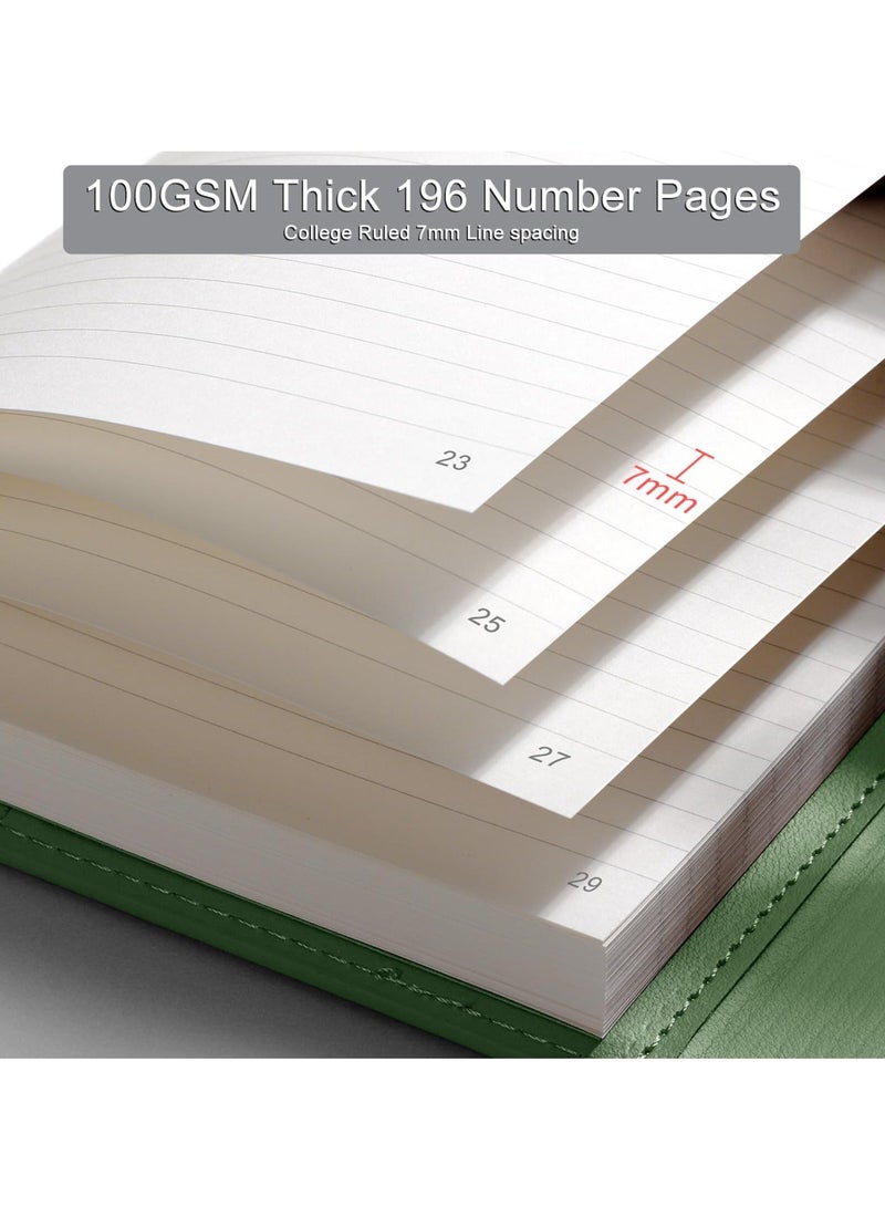 Y&D Journal Lined Notebook - 192 Numbered Pages A5 College Ruled for Writing, 100gsm Paper, Leather Hardcover, Women Men Work Office School, Meeting 6.1'' x 8.7'' Green  - Image 3