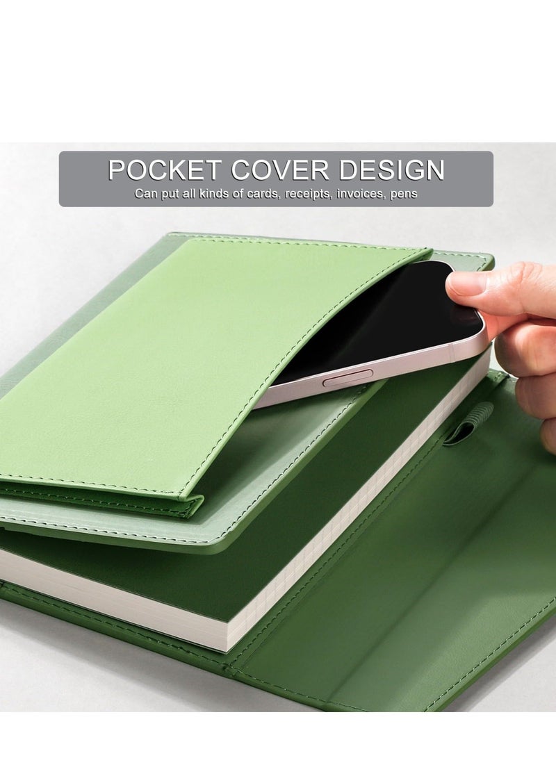 Y&D Journal Lined Notebook - 192 Numbered Pages A5 College Ruled for Writing, 100gsm Paper, Leather Hardcover, Women Men Work Office School, Meeting 6.1'' x 8.7'' Green  - Image 2