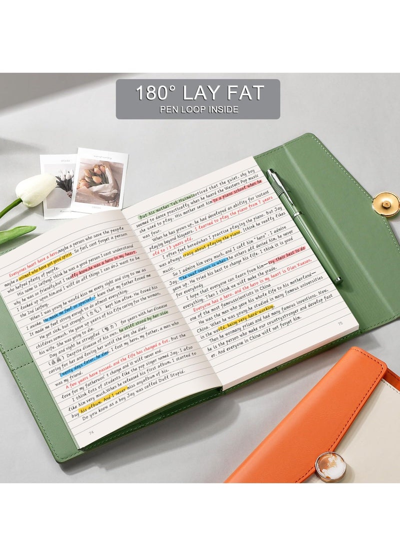 Y&D Journal Lined Notebook - 192 Numbered Pages A5 College Ruled for Writing, 100gsm Paper, Leather Hardcover, Women Men Work Office School, Meeting 6.1'' x 8.7'' Green  - Image 4