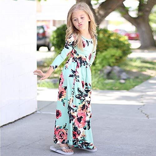 YIJODM Girls Maxi Dress, Floral Print, 3/4 Sleeve, High Waist, Scoop Neck, Backless, Casual, Spring/Fall, Ages 5-12 - Image 3